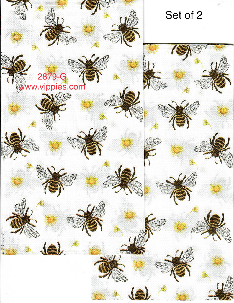 BB-2879-G-S Set of 2 Bumblebees Daisies Guest Napkin for Decoupage