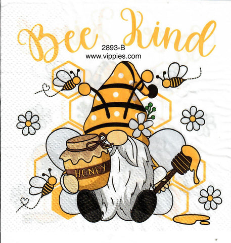BB-2893-B Gnome Bee Kind Honey Napkin for Decoupage