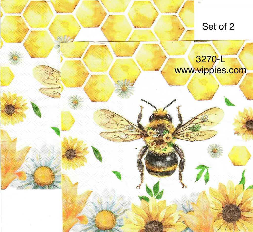 BB-3270-L-S Set of 2 Large Bee Sunflowers Napkin