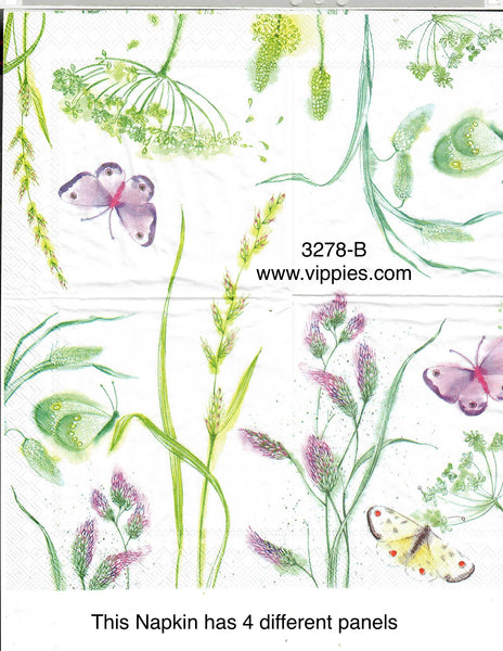 BB-3278-B Butterflies Grasses Napkin for Decoupage