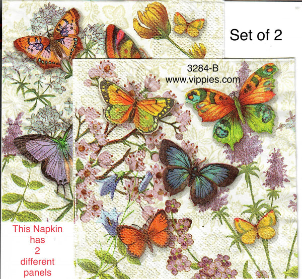 BB-3284-B-S Set of 2 Multicolor Butterflies Napkin for Decoupage