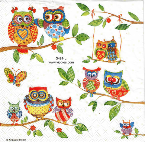BB-3481-L Small Pattern Owls on Branches Napkin for Decoupage