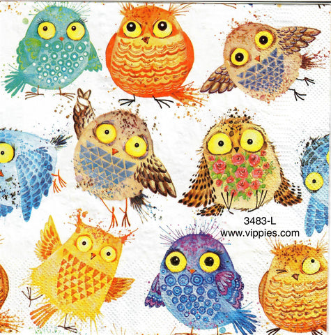 BB-3483-L Large Pattern Owls Rows Napkin for Decoupage