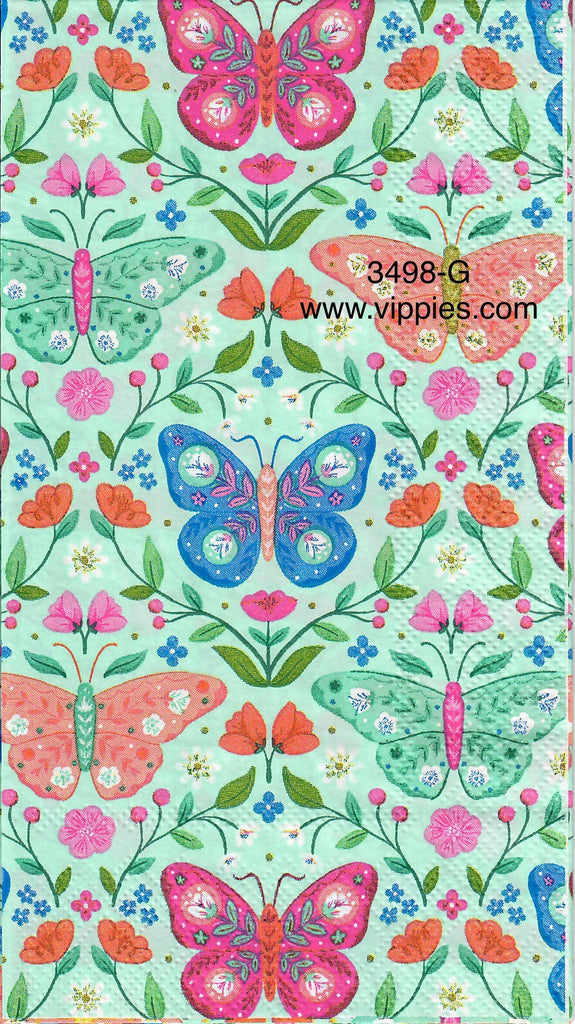 BB-3498-G Butterflies on Green Guest Napkin for Decoupage