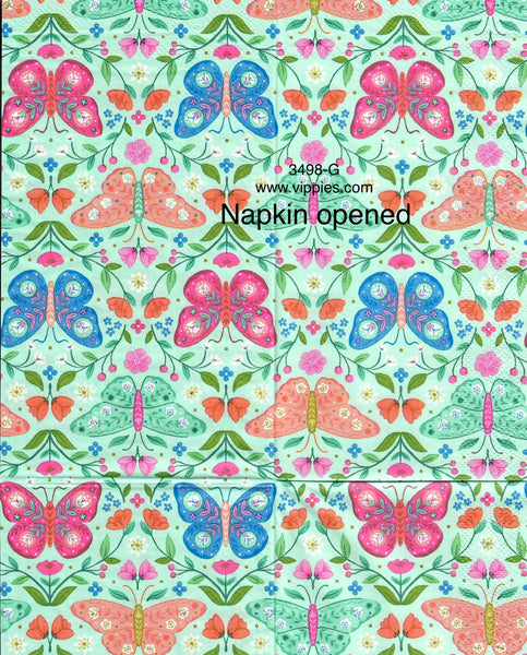 BB-3498-G Butterflies on Green Guest Napkin for Decoupage
