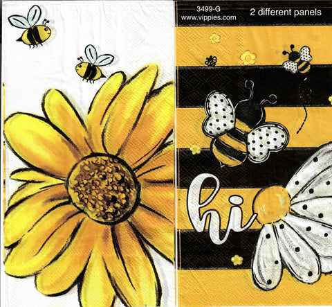 BB-3499-G Bees Flower Bees Stripes Guest Napkin for Decoupage