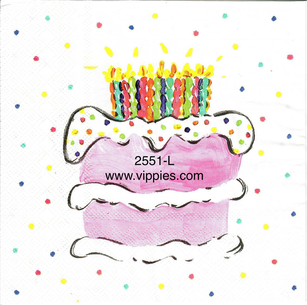 BDAY-2551-L Watercolor Birthday Cake Candles Dots Napkin for Decoupage