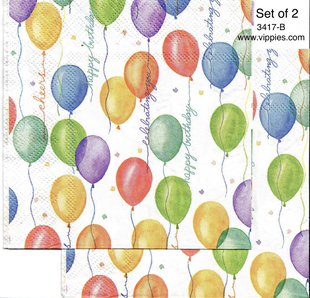BDAY-3417-B-S Set of 2 - Birthday Balloons Napkins for Decoupage