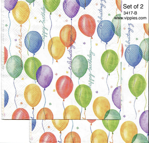 BDAY-3417-B-S Set of 2 - Birthday Balloons Napkins for Decoupage