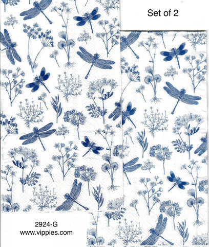 BW-2924-G-S Set of 2 Blue Dragonflies Guest Napkin for Decoupage
