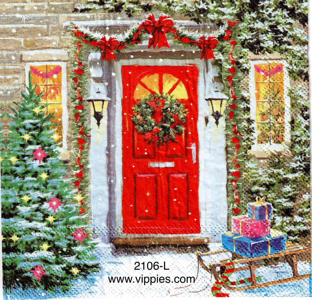 C-2106-L Front Door Tree Sled Napkin for Decoupage