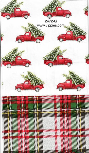 C-2472-G Plaid Red Trucks Guest Napkin for Decoupage