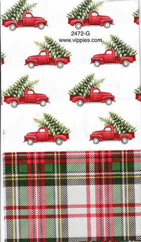 C-2472-G Plaid Red Trucks Guest Napkin for Decoupage
