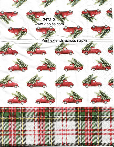 C-2472-G Plaid Red Trucks Guest Napkin for Decoupage