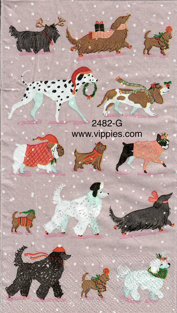 C-2482-G Holiday Dogs Guest Napkin for Decoupage