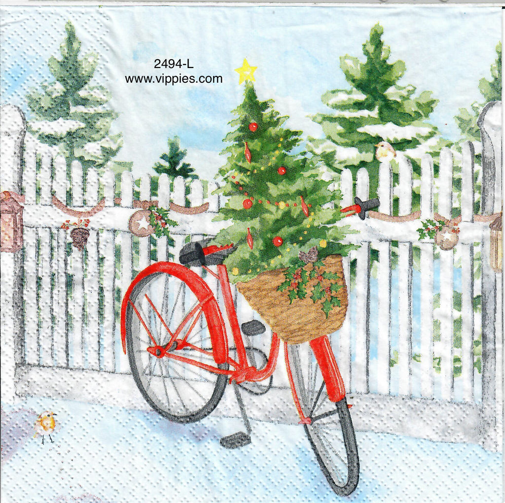 C-2494-L Christmas Bike Tree Napkin for Decoupage
