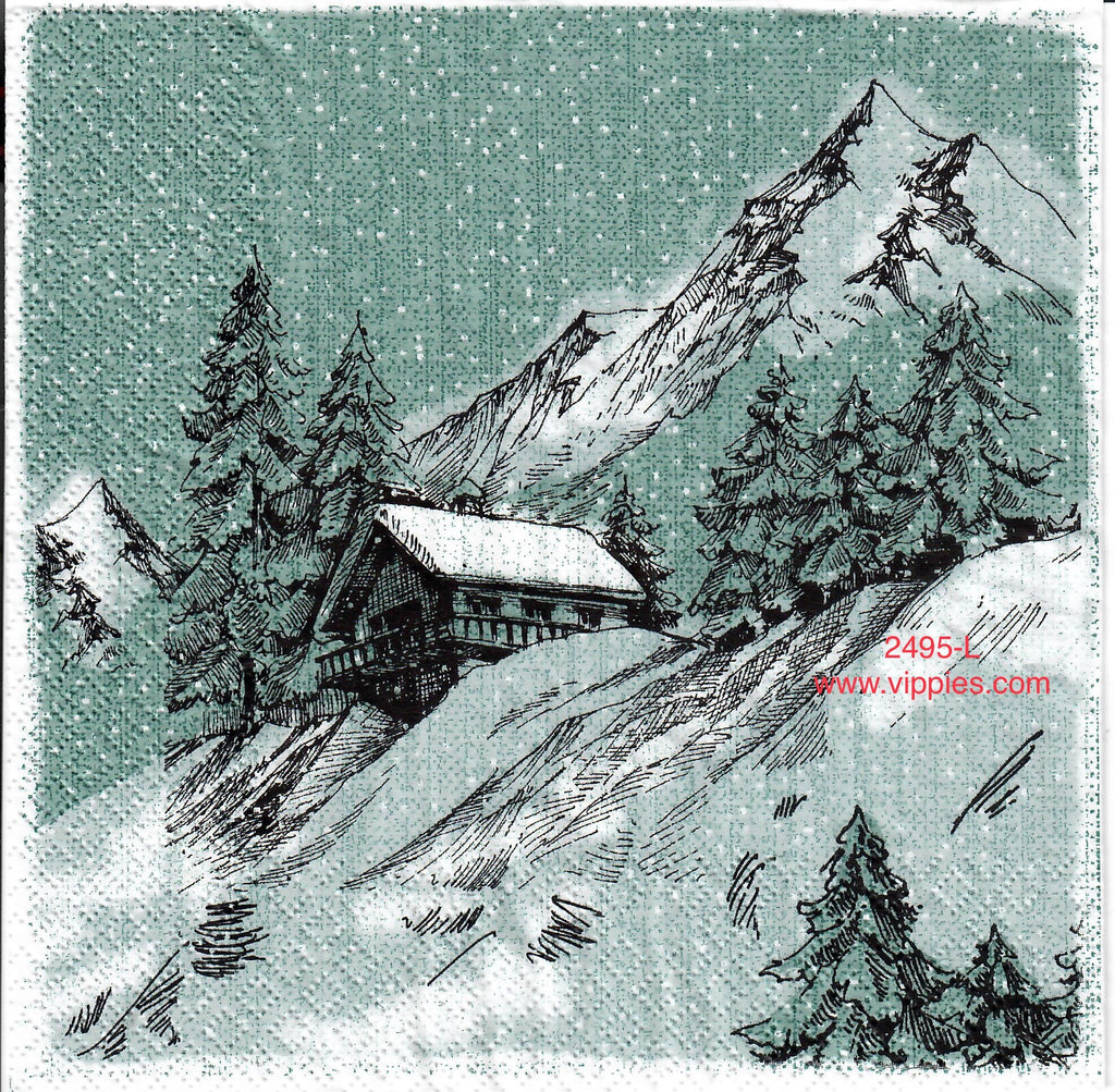 C-2495-L Cabin on Mountain Napkin for Decoupage