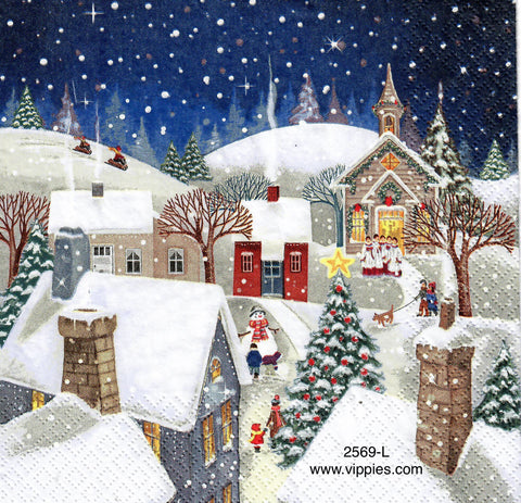 C-2569-L Snowy Holiday Village Napkin for Decoupage