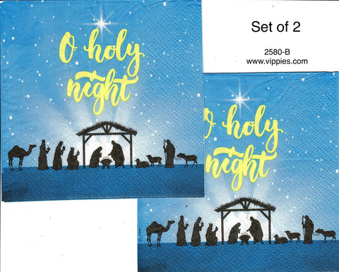 C-2580-B-S Set of 2 O Holy Night Nativity Napkins for Decoupage