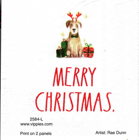 C-2584-B RD Dog Presents Merry Christmas Napkin for Decoupage