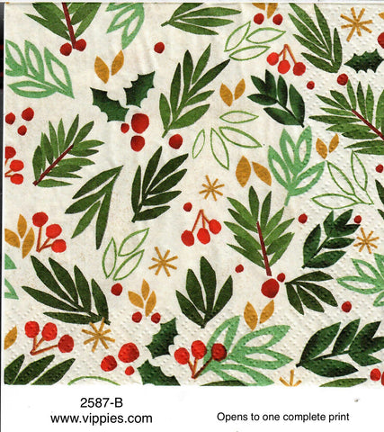 C-2587-B Holiday Greens Berries Napkin for Decoupage