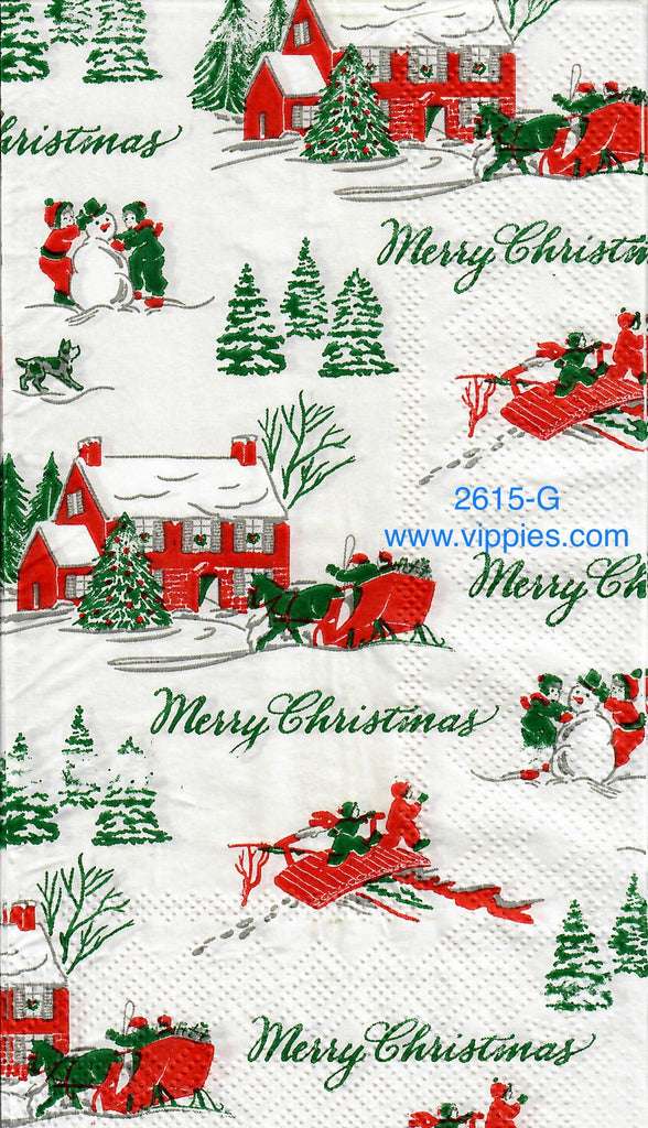 C-2614-G Vintage House Tree Snow Guest Napkin for Decoupage