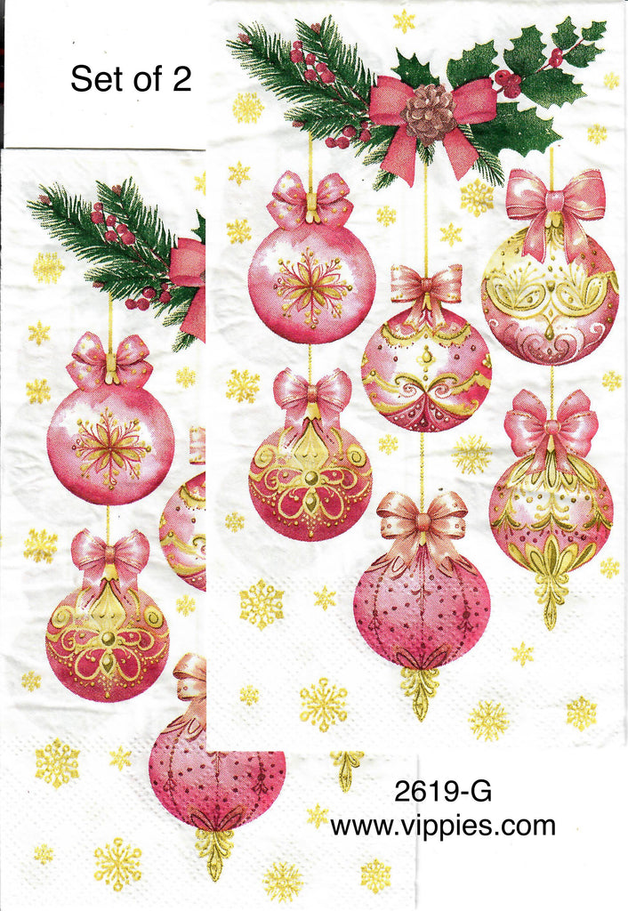 C-2619-G-S SPECIAL LOW PRICE Set of 2 Pink Ornaments Guest Napkin for Decoupage