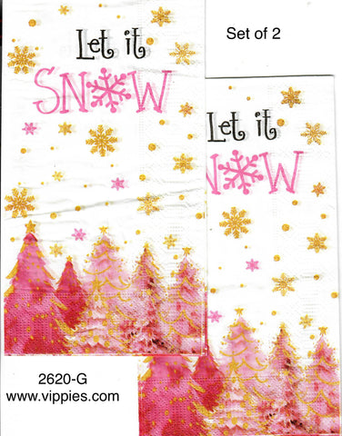 C-2620-G-S SPECIAL LOW PRICE Set of 2 Let It Snow Pink Guest Napkin for Decoupage