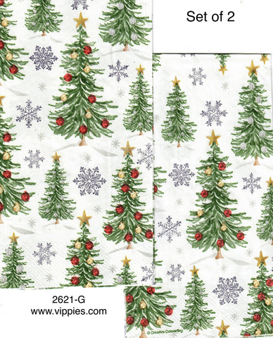 C-2621-G-S Set of 2 Christmas Tree Pattern Guest Napkin for Decoupage