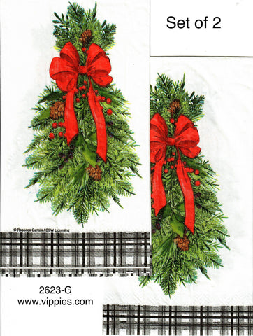 C-2623-G-S Set of 2 Pine Swag Guest Napkin for Decoupage