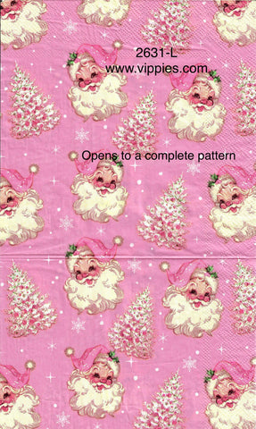 C-2631-L Santa Faces Trees Pink Napkin for Decoupage