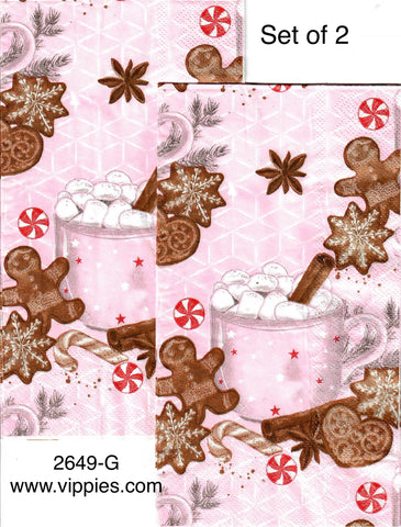 C-2649-G-S SPECIAL LOW PRICE Set of 2 Gingerbread Hot Cocoa Guest Napkin for Decoupage