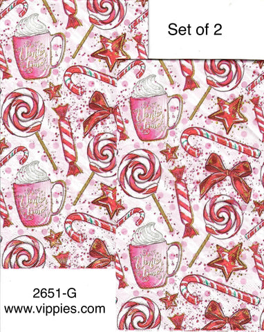 C-2651-G-S SPECIAL LOW PRICE Set of 2 Wintertime Pink Holiday Sweets Guest Napkin for Decoupage