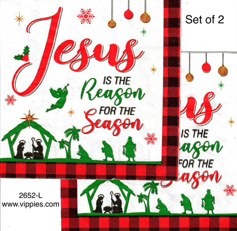 C-2652-L-S Set of 2 Jesus is the Reason Nativity Napkin for Decoupage