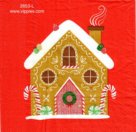 C-2653-L Gingerbread House on Red Napkin for Decoupage