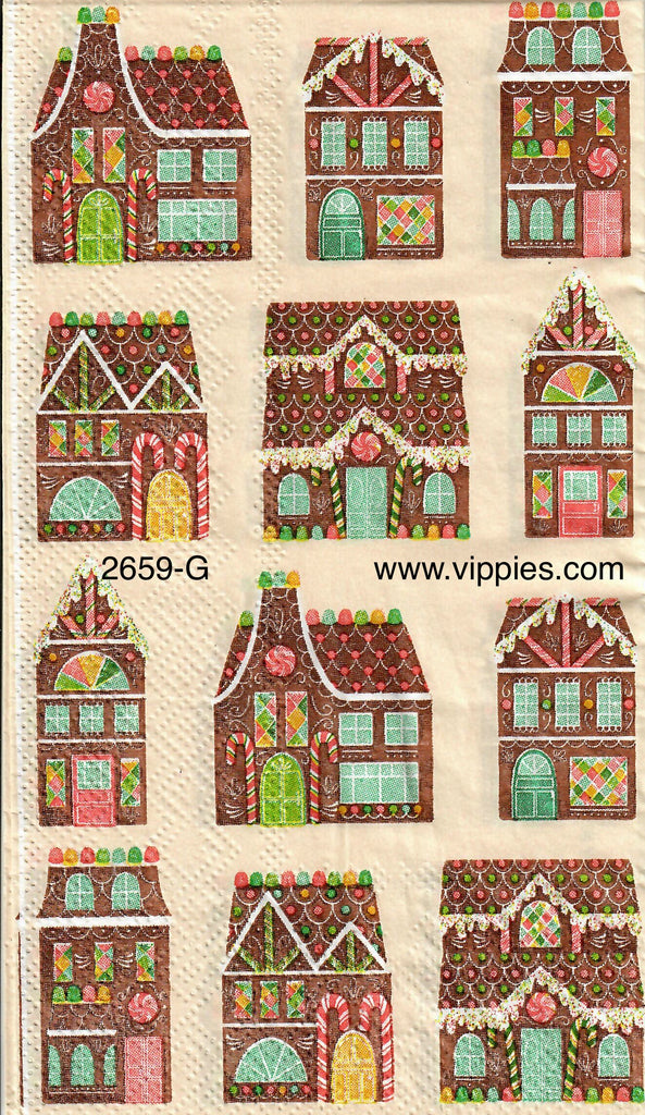C-2659-G  Gingerbread Houses Guest Napkin for Decoupage