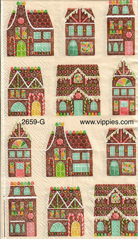 C-2659-G  Gingerbread Houses Guest Napkin for Decoupage