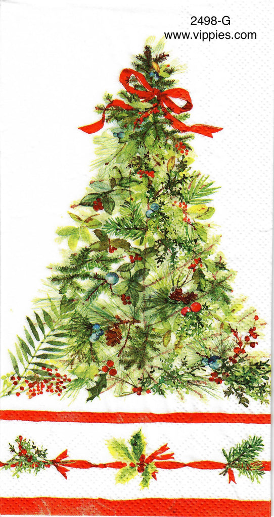 C-2948-G Pine Tree Red Ribbon Guest Napkin for Decoupage