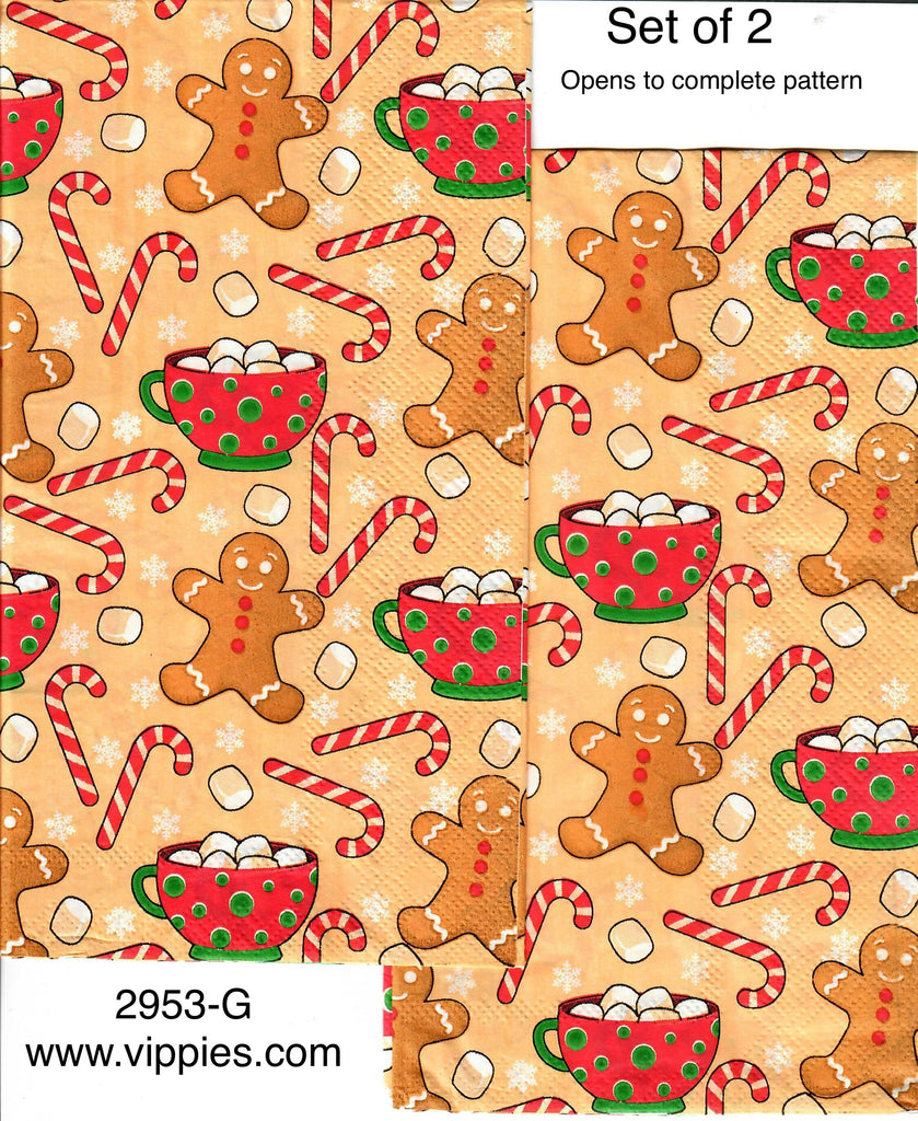 C-2953-G-S Set of 2 Gingerbread Men Canes Guest Napkin for Decoupage