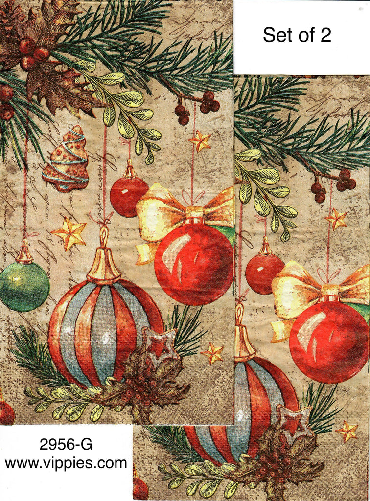 C-2956-G-S Set of 2 Ornaments Tree Branch Guest Napkin for Decoupage