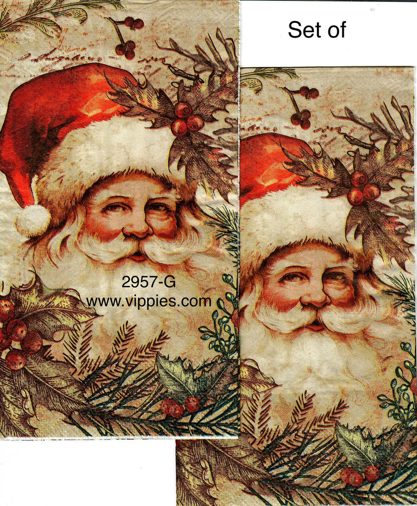 C-2957-G-S Set of 2 Large Santa Head Guest Napkin for Decoupage