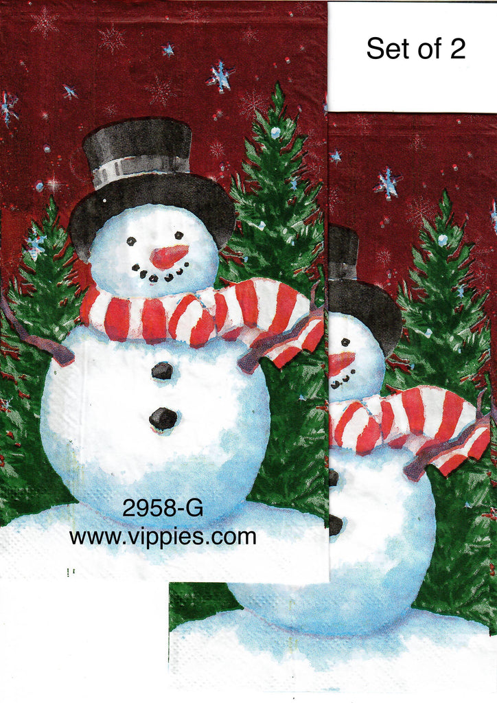 C-2958-G-S Set of 2 Snowman Top Hat Scarf Guest Napkin for Decoupage