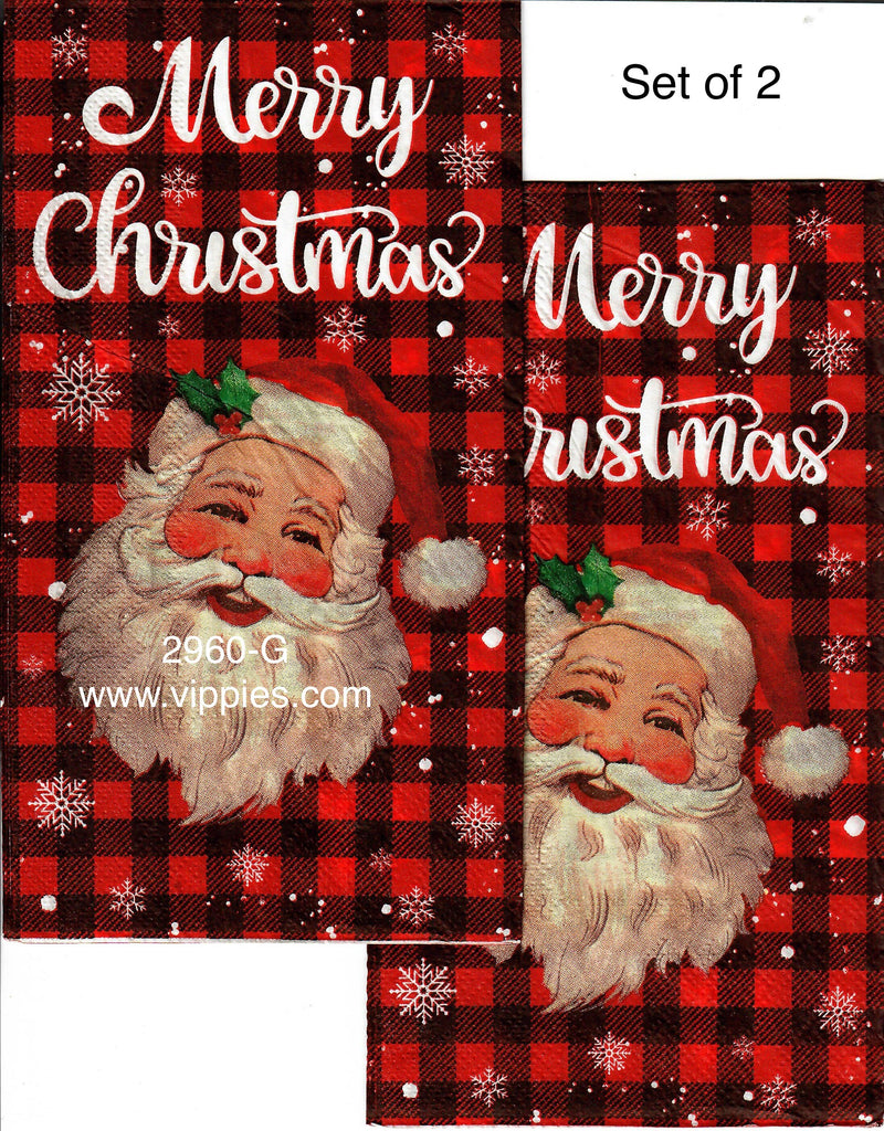 C-2960-G-S Set of 2 Santa Red Black Checks Guest Napkin for Decoupage