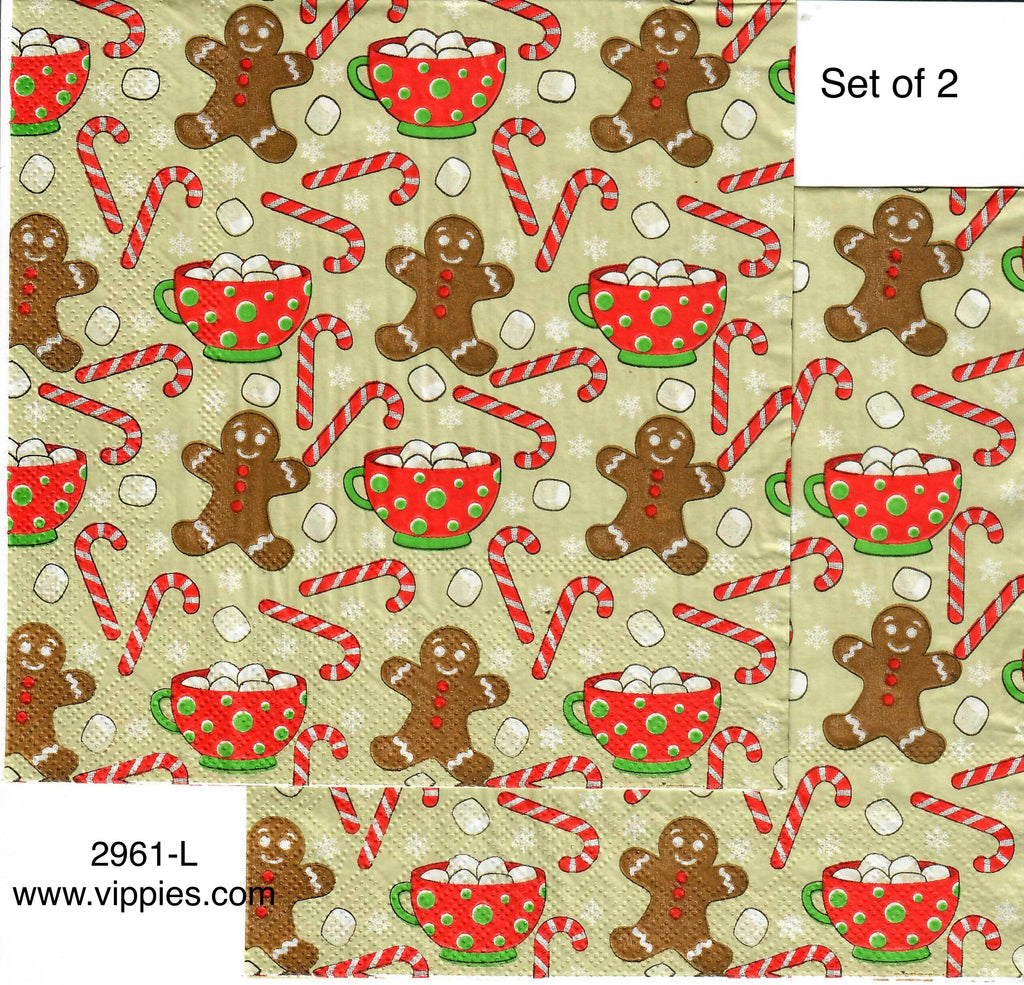 C-2961-L-S Set of 2 Gingerbread Canes Luncheon Napkin for Decoupage