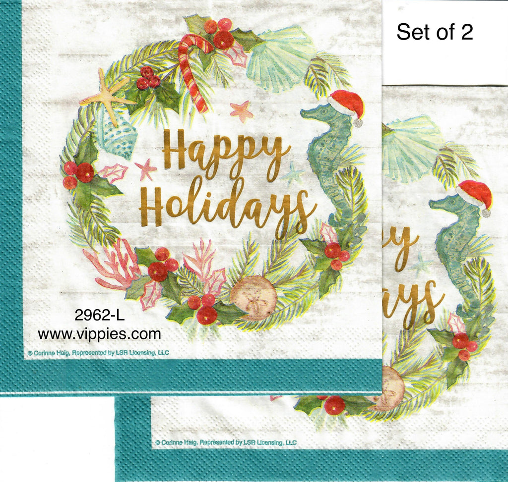 C-2962-L-S Set of 2 Seahorse Wreath Napkin for Decoupage