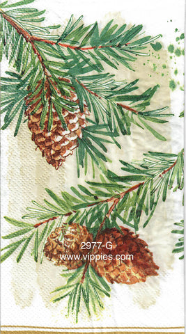 C-2977-G Pine Branches Pine Cones Guest Napkin for Decoupage