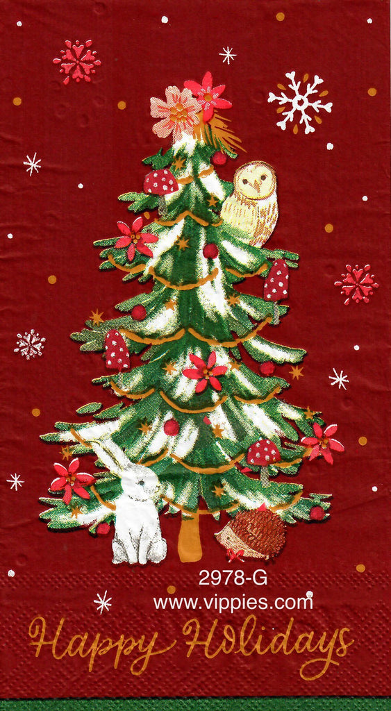 C-2978-G Happy Holidays Tree Owl Guest Napkin for Decoupage