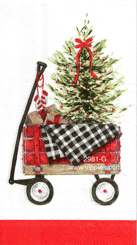 C-2981-G Wagon Tree Plaid Guest Napkin for Decoupage