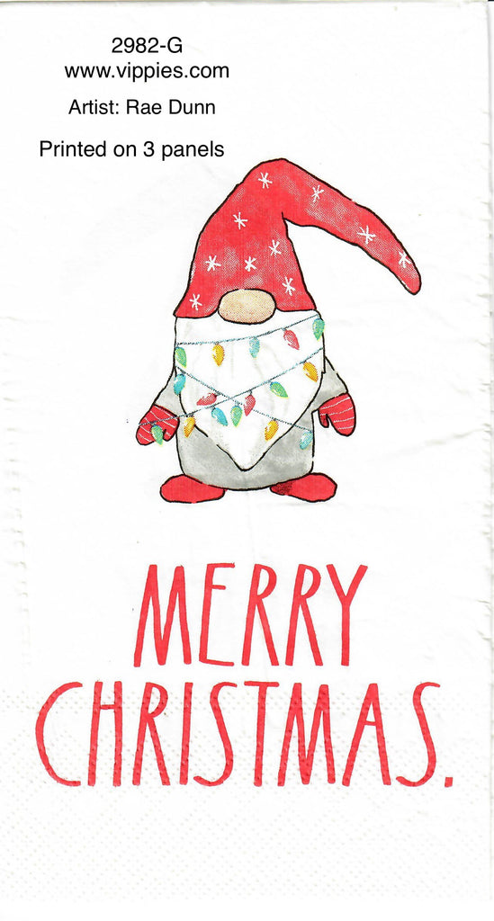 C-2982-G Rae Dunn Merry Christmas Gnome Guest Napkin for Decoupage