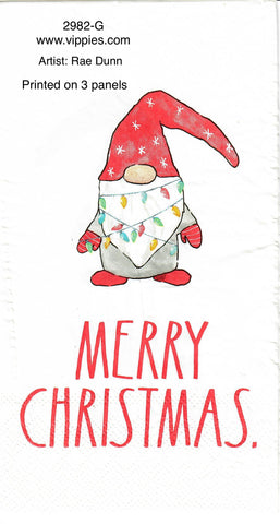 C-2982-G Rae Dunn Merry Christmas Gnome Guest Napkin for Decoupage